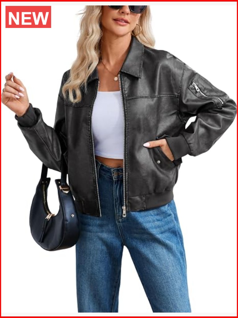 Faux Leather Jacket Zip Up Motorcycle Bomber Coat Winter Outerwear